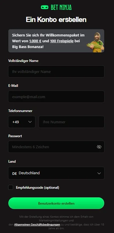 Betninja Casino Registrierung